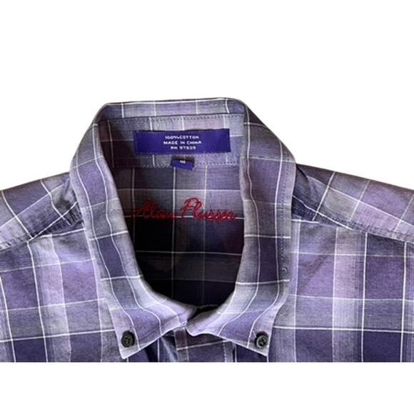 Alan Flusser Button Down Shirt MEDIUM 33.5" Purple Plaid Corpcore Night Out‎ - Picture 2 of 11